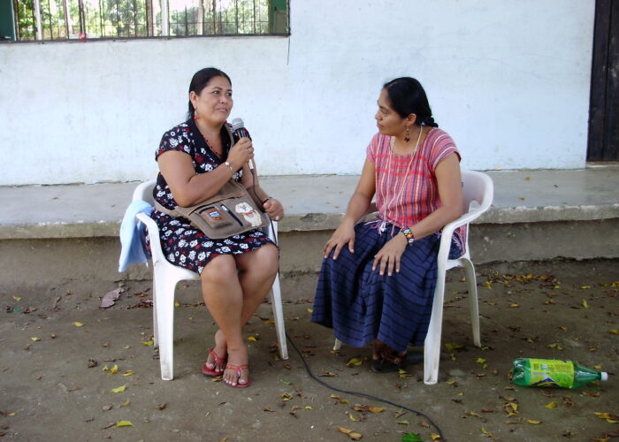 2 women conducting a Palabra Radio interview
