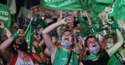 Young feminists in Argentina celebrating legalization of abortion